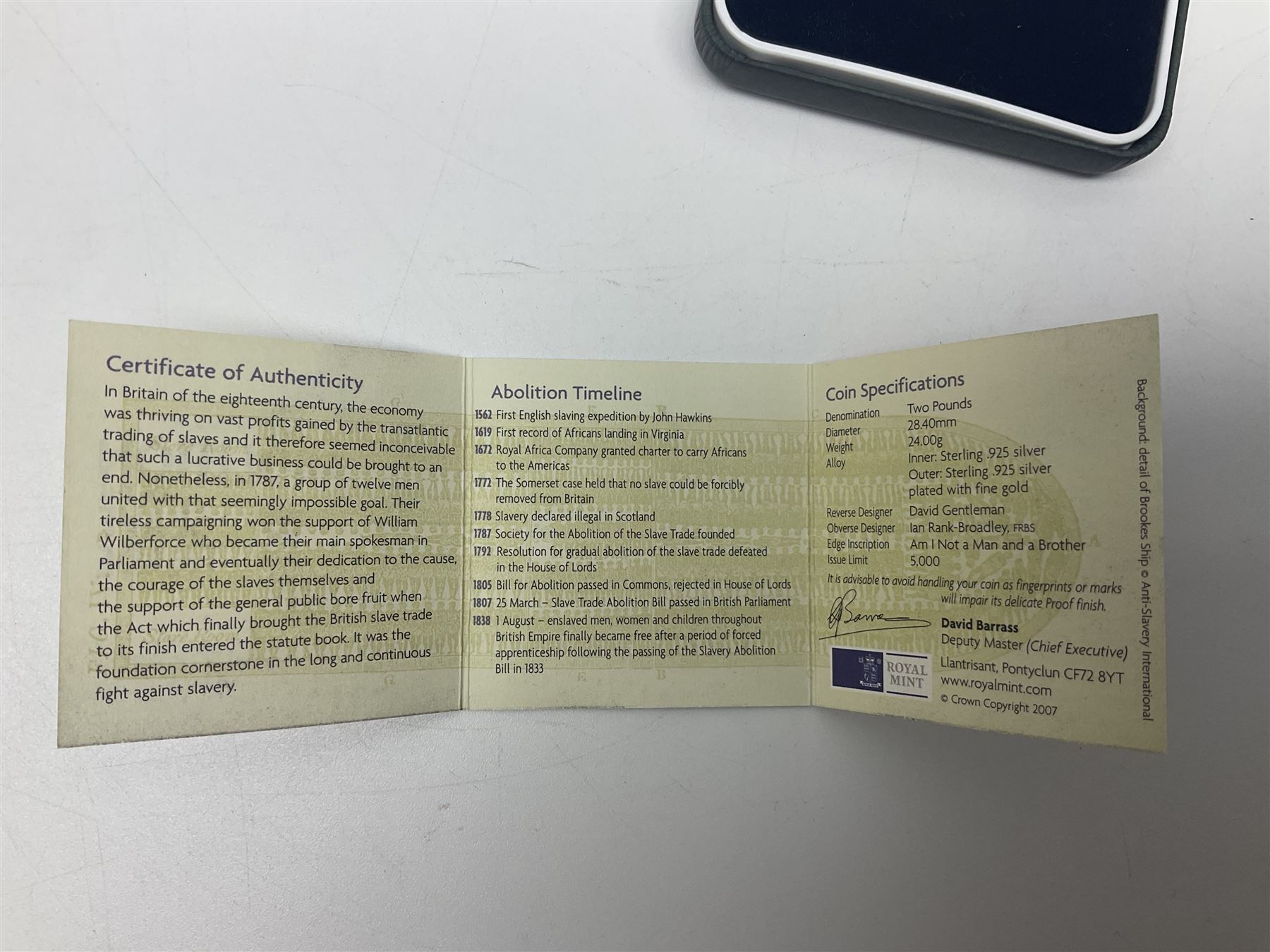 The Royal Mint United Kingdom 2007 'Abolition of the Slave Trade' silver proof piedfort two pound coin, cased with certificate