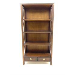 Laura Ashley Balmoral chestnut open bookcase with two drawers, bronze handles