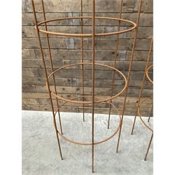 Pair of Country House wrought iron garden obelisks with ball finial, raise in four tiers