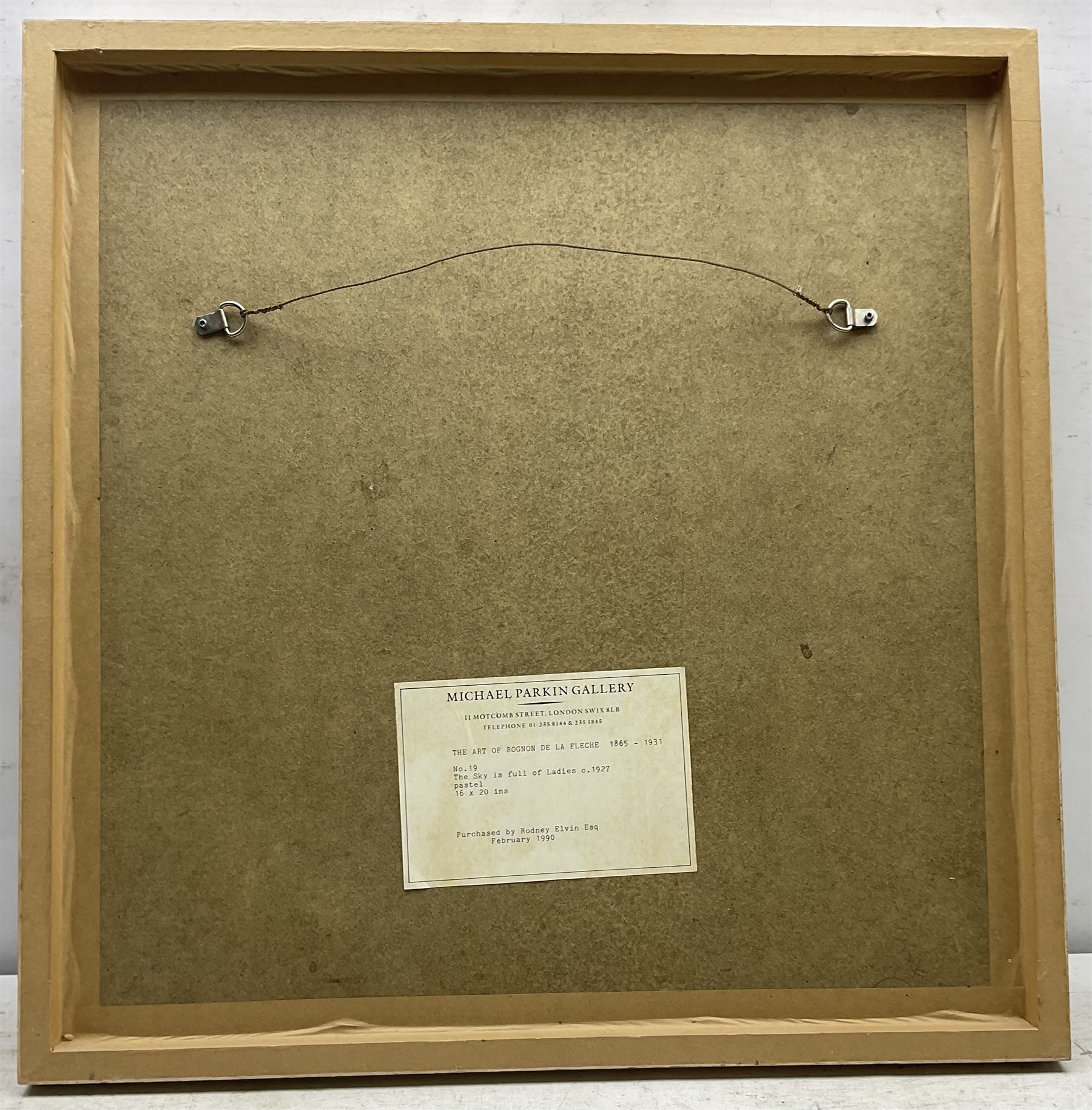 Rognon de la Fleche (Lady Cara Harris) (British 1865-1931): 'The Sky is full of Ladies', pastel unsigned, titled and dated c.1927 on gallery label verso 44cm x 42cm 
Provenance: exh. 'The Art of Rognon de la Fleche', Michael Parkin Gallery, Motcomb Street, London 1990, label verso