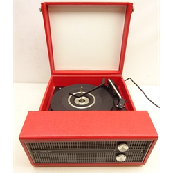 1960s Fidelity portable record player having a BSR deck in red leatherette case  