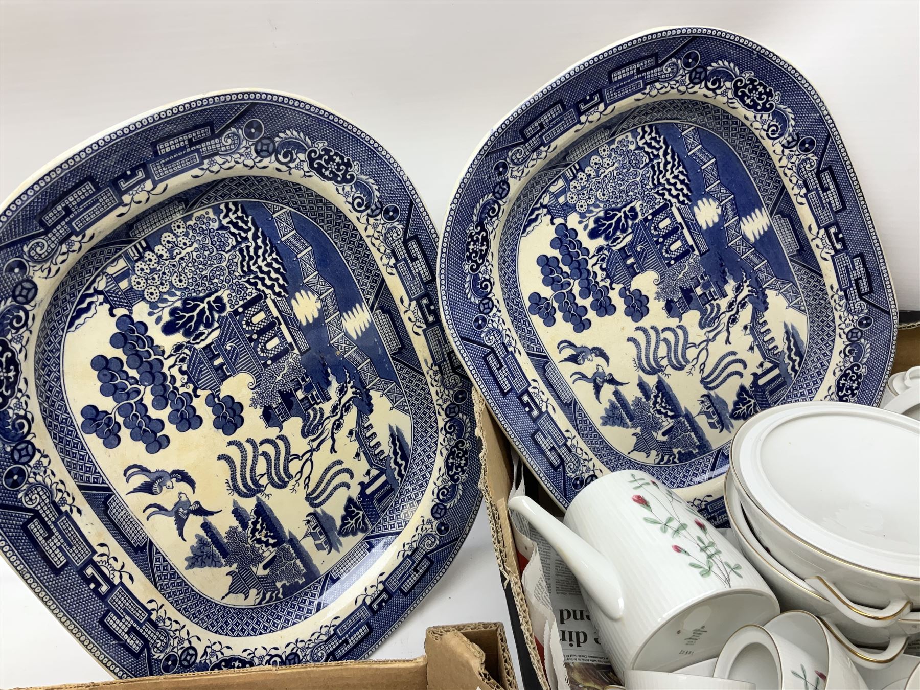 Royal Worcester Evesham pattern teawares, Noritake part tea service decorated in the 'Progression Blue Haven' pattern, together with Seltmann Weiden Bavaria tea and dinner wares, and two blue and white platters