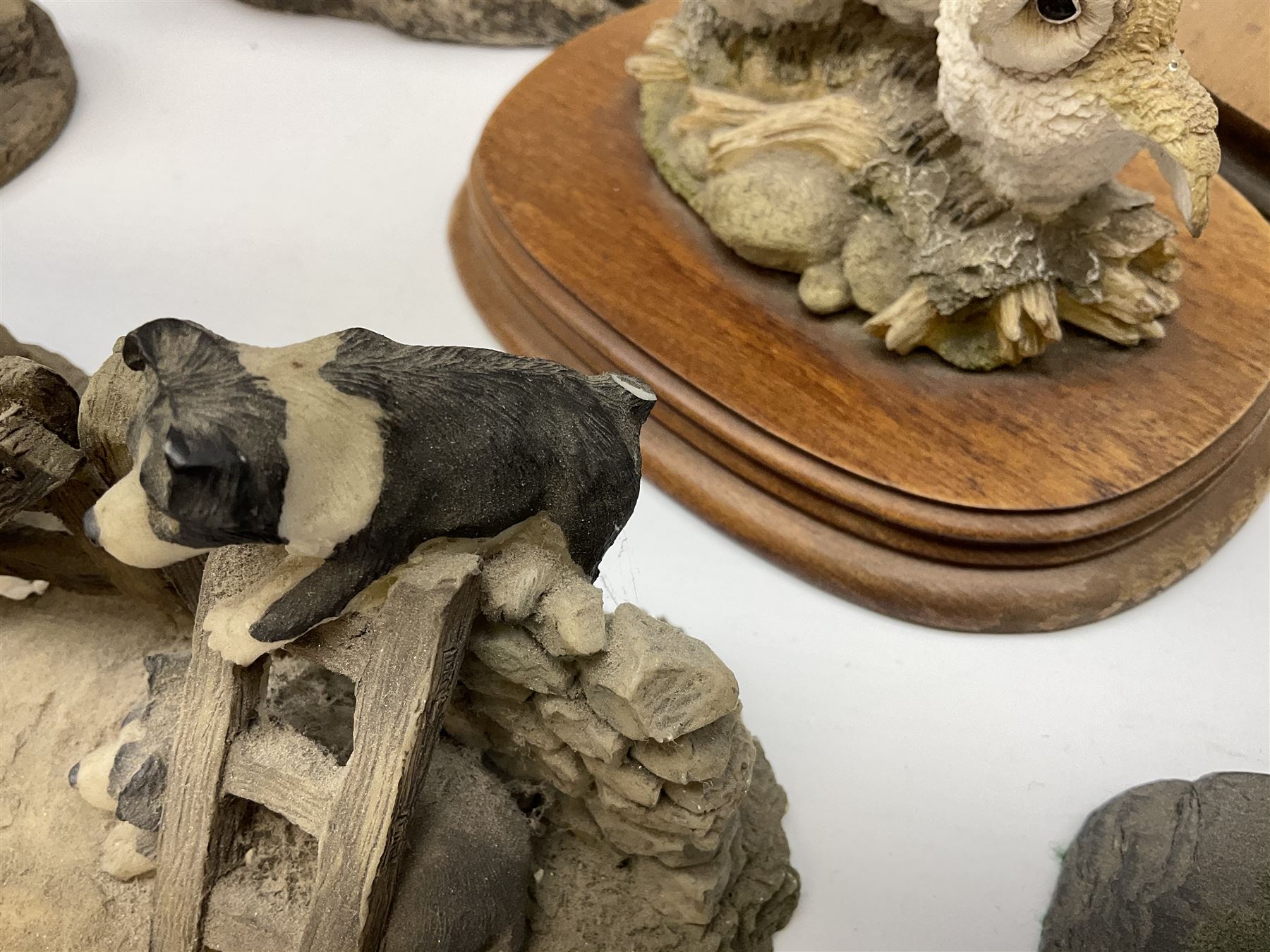Leonardo Collection figures to include Spaniel, Border Collie, 'Nature Studies' and 'Farmyard Friends', a collection of figures including three owls a robin and a selection of farmyard scenes  