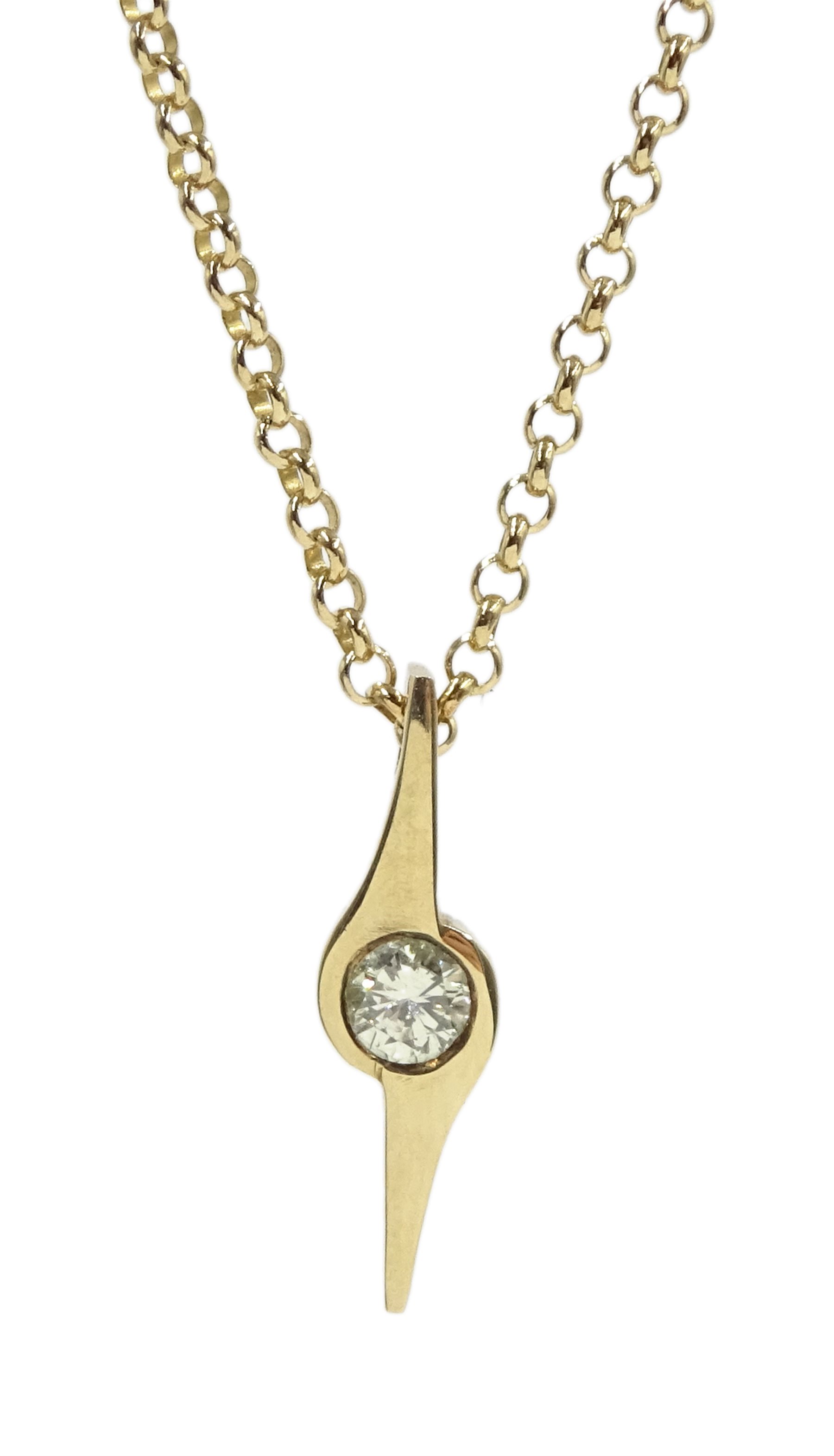 9ct gold single stone diamond pendant necklace by Peter Brewer, Sheffield 2003, diamond approx 0.25 carat