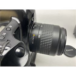 Canon EOS 1n Digital camera body, serial no. 260436, with 'Canon Zoom Lens EF 35-80mm 1:4-5.6 II Canon Inc. 52mm' lens, Kodak Professional DCS 520 digital module, and charger, serial no. K520C03165, together with Nikon F5 camera body with Kodak Professional DCS 760 digital module and charger, serial no. K760C03802