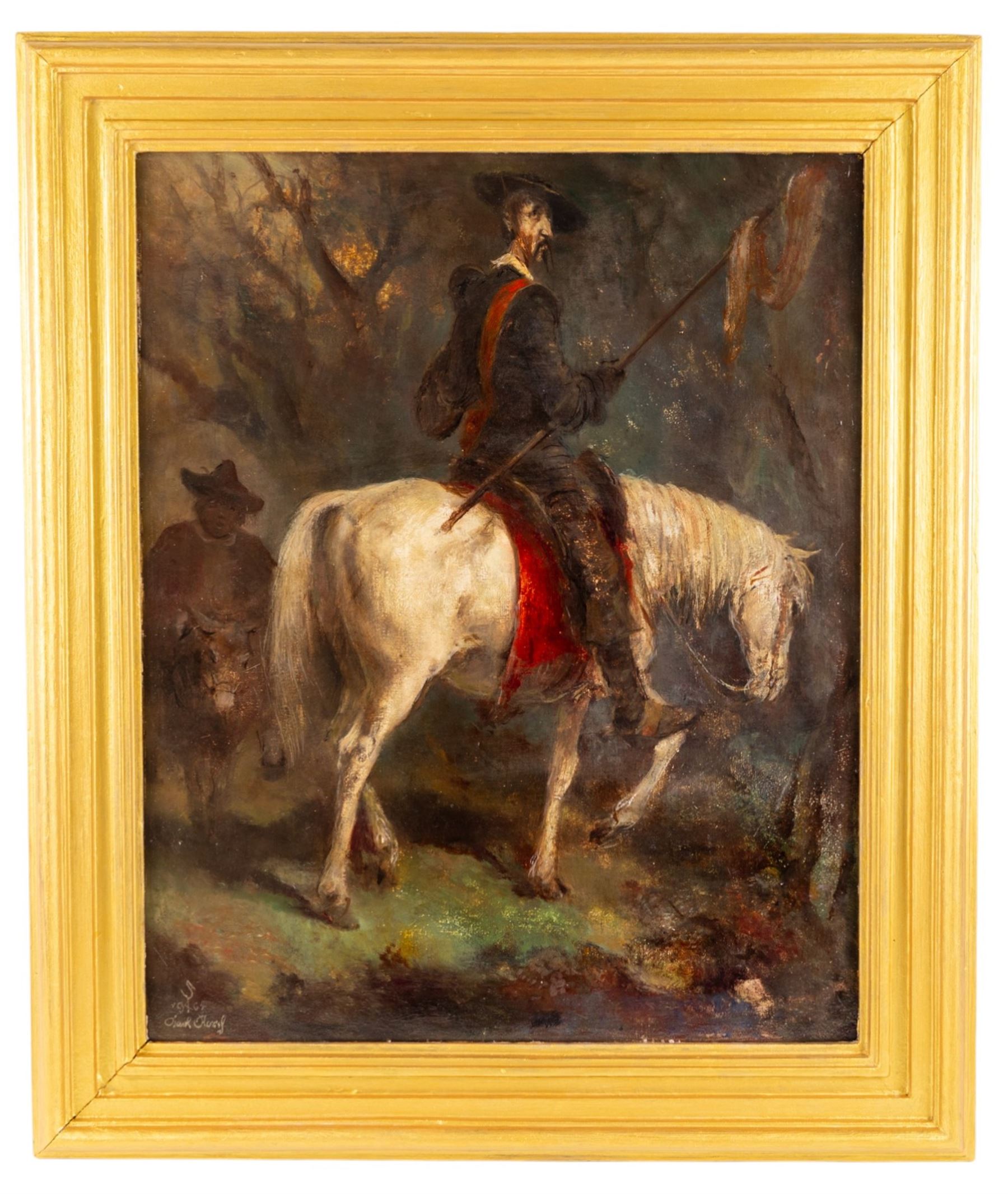 Karl Storch (German 1899-1991): Don Quixote on Horseback, oil on board signed and dated 1964, 62cm x 50cm 