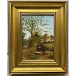 Edward C Booth (British 1821-post1893): 'Beckfoot - Denton Road Ilkley', oil on board signed and dated 1887, titled on label verso 25cm x 17cm