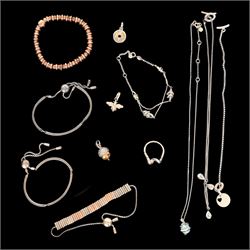 Links of London silver jewellery including rings, friendship bracelets, sweetie necklace, bee charm, acorn charm, bracelets and other necklaces, some stone set