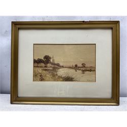 Sophia Sinclair RSA (British fl.1881-1889): The Walk Home, watercolour signed 17cm x 53cm; F Vincent: River Landscape, watercolour signed and dated '04, 15cm x 25cm; J Swift: Cottage, charcoal and chalk signed and dated 1935, 28cm x 19cm  (3)