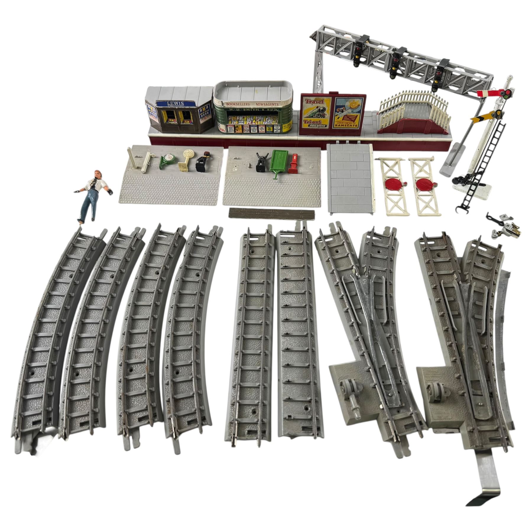 Collection of Tri-ang Railways OO gauge locomotive models including R50 4-6-2 Princess Victoria Black Livery and various accessories; three Kitmaster Corridor Composite OO gauge kit built model in green, together with a collection of die-cast toy vehicles including Clifford Series Ferrari Racing Car and M.G.B, mostly boxed