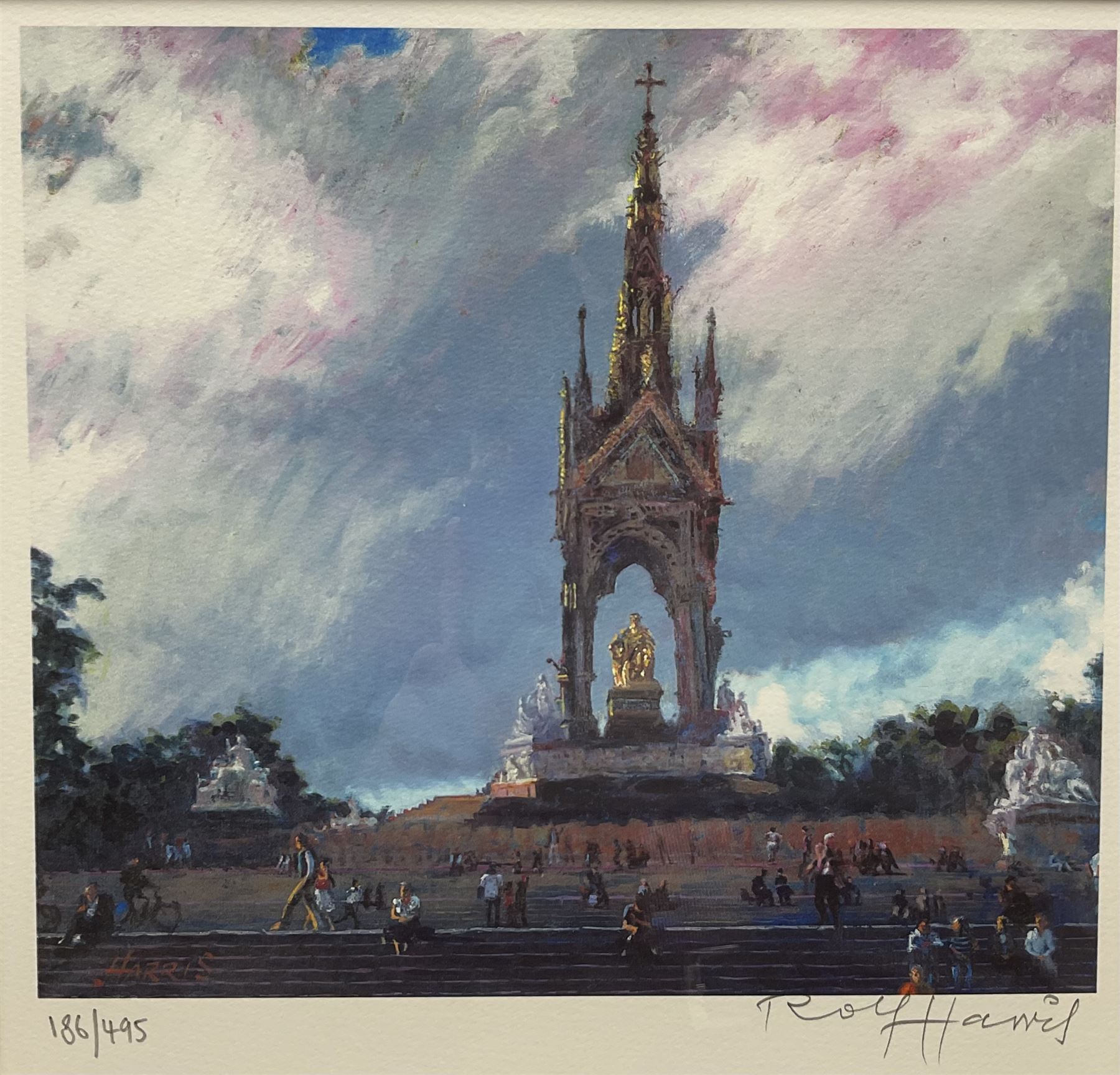 Rolf Harris (Australian 1930-): The Albert Memorial - Kensington Gardens, limited edition print signed and numbered 186/495, 24cm x 25cm