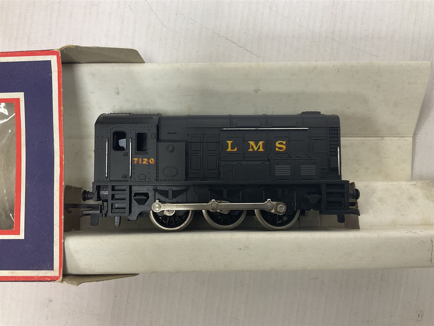 Various makers ‘00’ gauge - four locomotives comprising Mainline Railways ref.37060 Rebuilt Scot Class ‘Royal Scot’ 4-6-0 no.6100 in LMS crimson; Airfix Royal Scot Class ‘Royal Scots Fusiliers’ 4-6-0 no.6103 in LMS black and Class 4F Fowler 0-6-0 no.4454 in LMS black; Lima Class 08 Diesel 0-6-0 Shunting no.7120 in LMS black; all in original boxes (4)