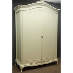  'Willis and Gambier'  French style double wardrobe, ivory finish, carved cresting rail and apron, W140cm, H203cm, D65cm   