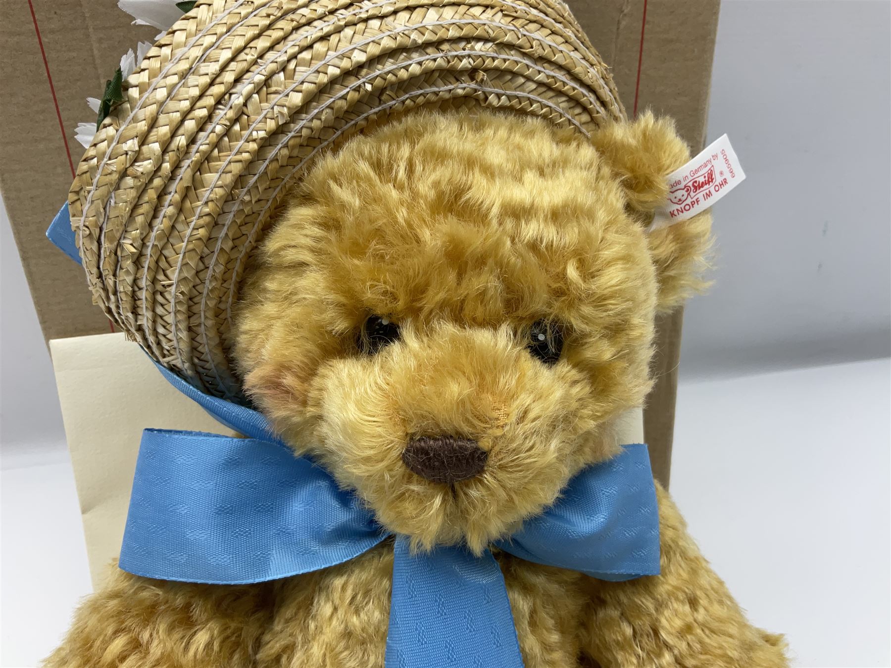 Two modern Steiff limited edition teddy bears - Prince William's 21st Birthday Bear with growler mechanism No.58/1500 H35cm; and Cherished Teddies Collection Daisy No.4269/5000 H33cm; both boxed with certificates (2)