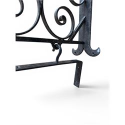 Blacksmith made wrought metal wall hanging sign bracket, scrollwork detail, including wall bracket and sign bracket