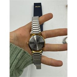 Six gentleman's wristwatches, including Avia, La Carre and Le Chat examples, together with a Smiths shockproof stop watch and a Sekonda stop watch, and a collection of spare watch straps
