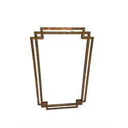 Contemporary copper framed rectangular wall mirror, mounted by outer canted frame 