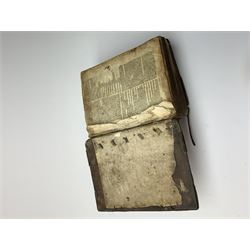 The Holy Bible, Containing the Old Testament and the New; Newly Translated out of the Originall Tongues ..., Imprinted at London by Bonham Norton and John Bill 1620. General and New Testament titles with woodcut border (New Testament title and colophon dated 1621), genealogies and double page map by J.S. (John Speed), Apochrypha present, bound with Two Right Profitable and Fruitfull Concordances .... Collected by R.F.H. Imprinted at London Bonham Norton and John Bill 1622, bound with The Whole Booke of Psalmes Collected into English Meeter by Thomas Sternehold, John Hopkins, and Others ..., printed for the Company of Stationers 1623. Full calf binding with bronze bosses.