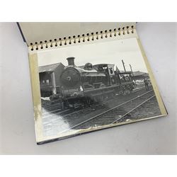 Black painted three colour railway lamp with revolving filters, H29cm; BR Acme Thunderer whistle; three railway peaked caps, two with BR Intercity 125 badge; small album of photographs of railway interest etc