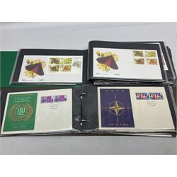 Stamps including Ilse of Man, Guernsey, Jersey and Great British first day covers, some with special postmarks, various air mail items etc, housed in fifteen albums / folders, in one box