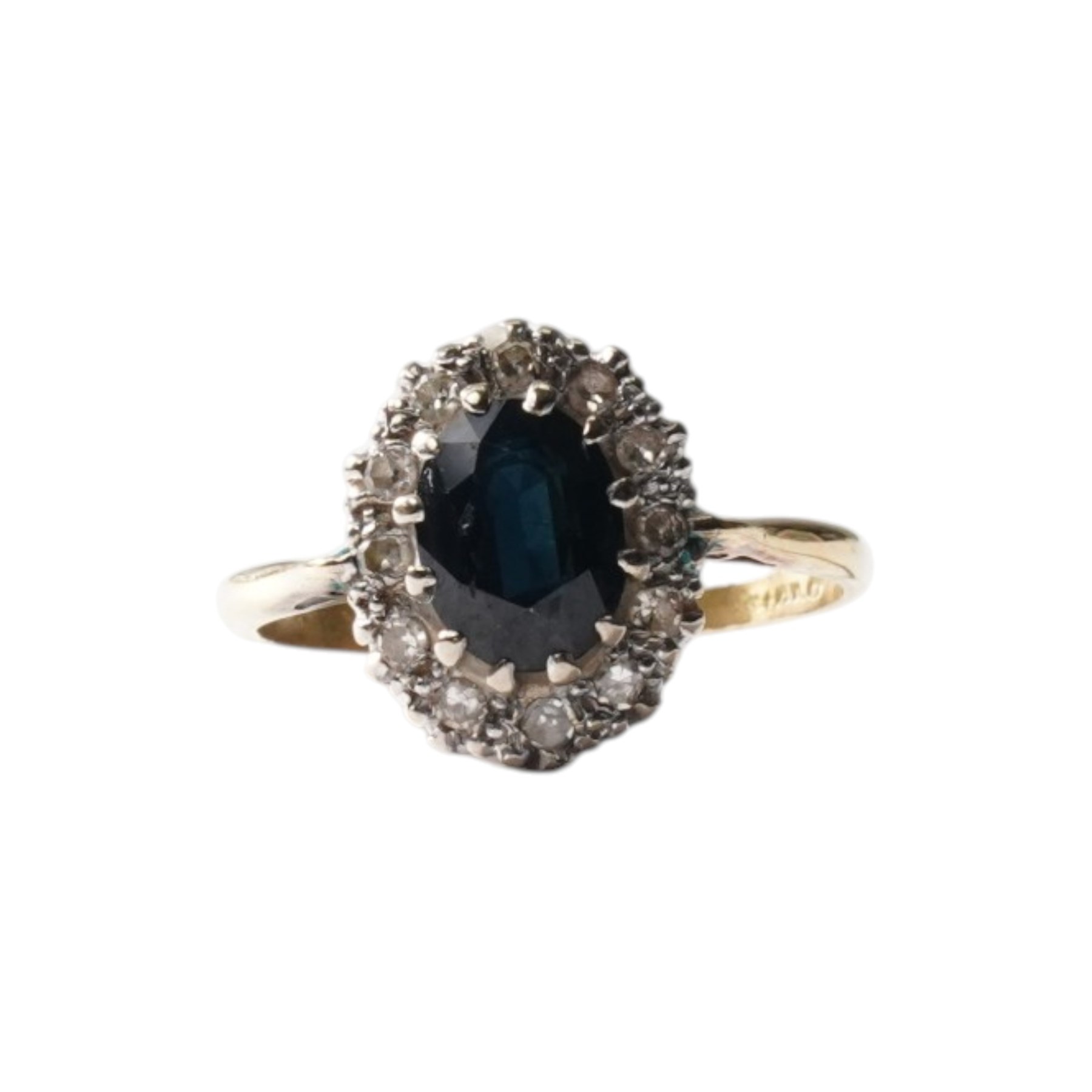 18ct gold sapphire and diamond cluster ring, hallmarked 