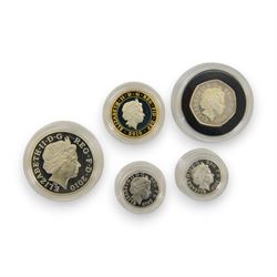 The Royal Mint United Kingdom 2010 silver proof piedfort five coin set, cased with certificate