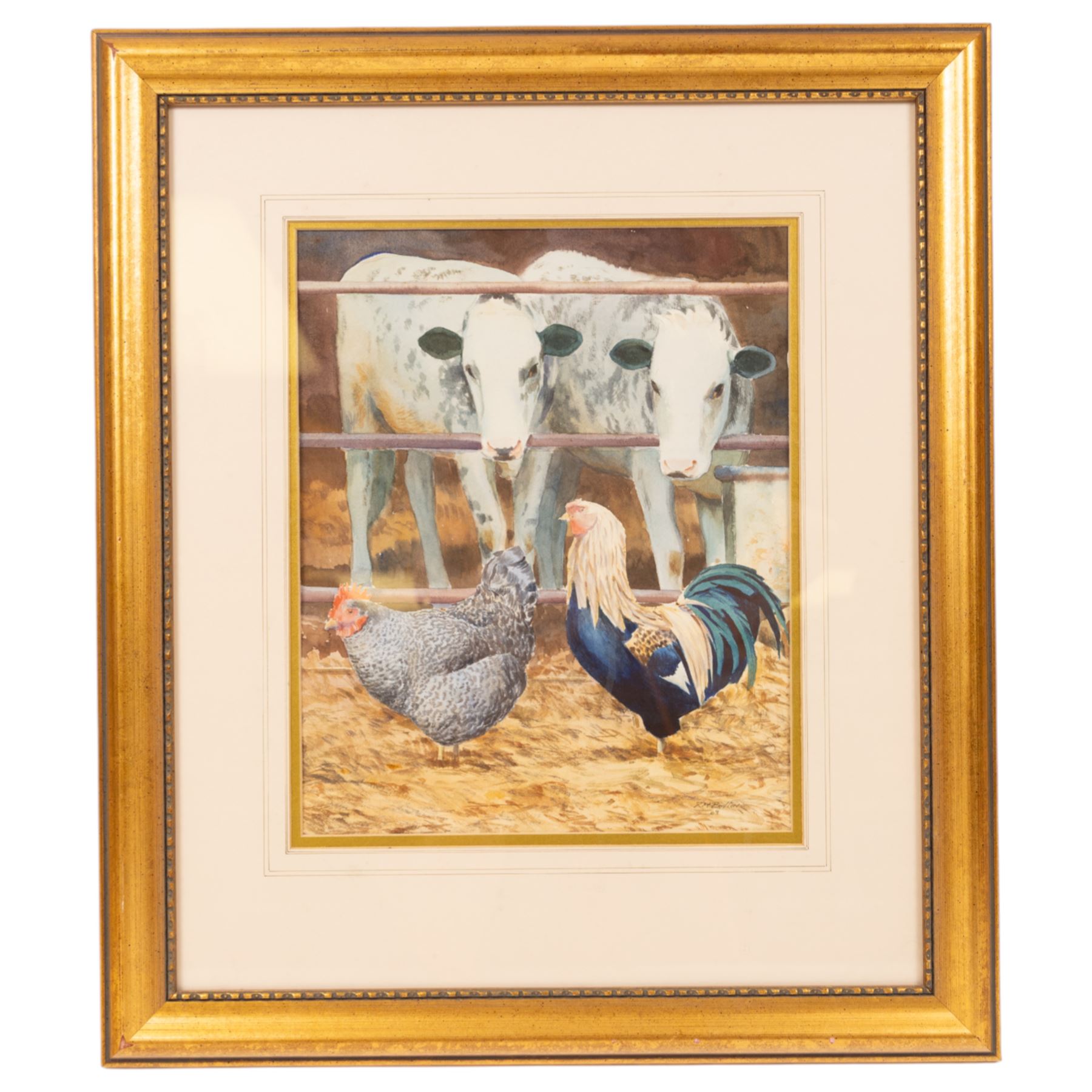 Richard Bolton (British 1950-): Chickens and Cows, watercolour signed and dated '03, 30cm x 24cm; Ray Canham (British 20th Century): 'The Forgotten Gate', gouache signed and dated '85, titled on the mount 27cm x 37cm (2)