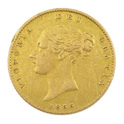 Queen Victoria shield back 1855 gold half sovereign coin