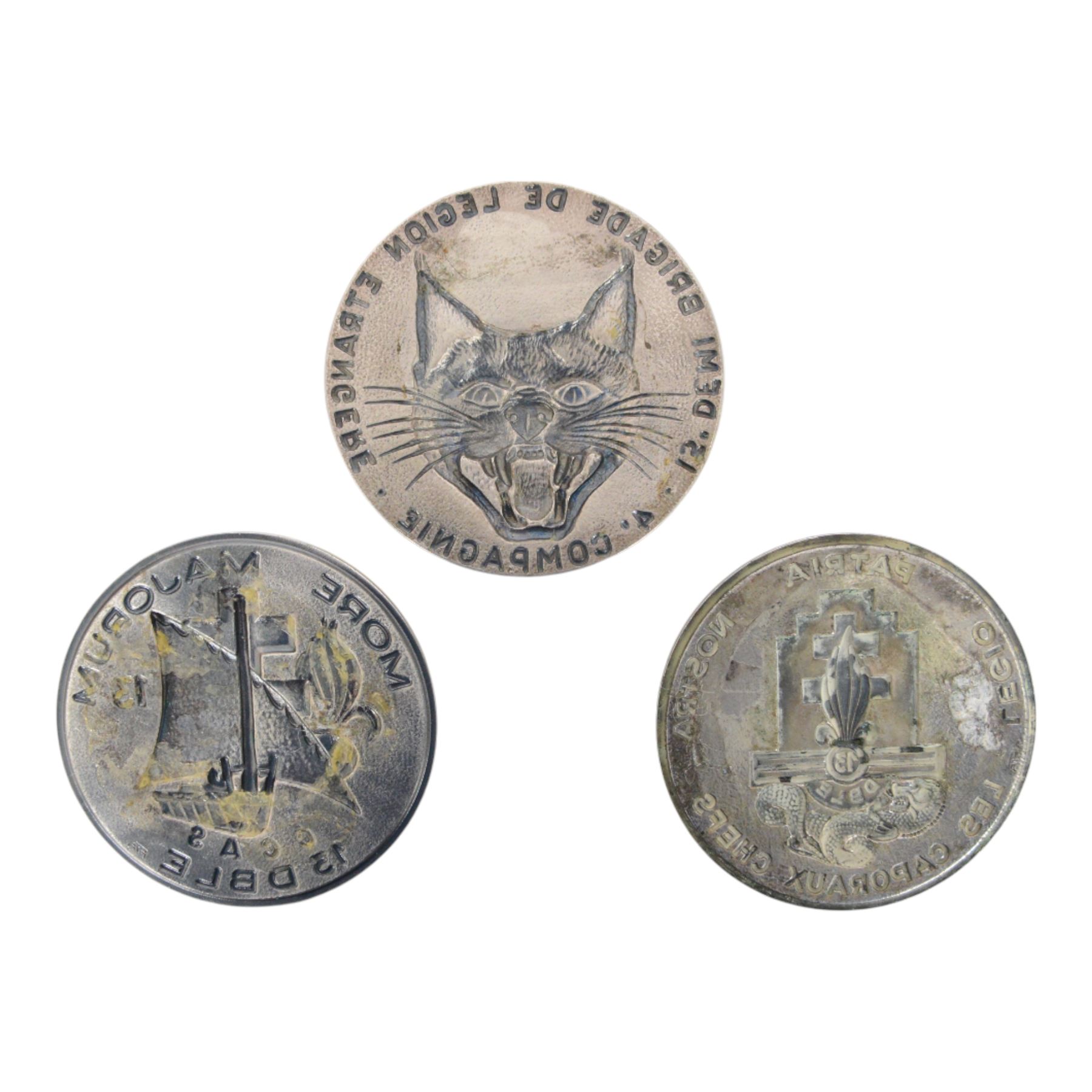 French Foreign Legion three plaques, 4th Comp.13th D.B.L.E. & Les Caporaux Chefs 13th D.B.L.E. and 13th D.B.L.E. (C.C.A.S.)
