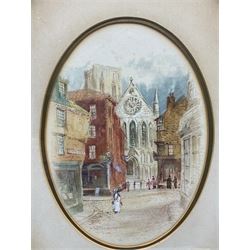 John Wynne Williams (British fl.1900-1920): 'Micklegate - York' and 'The Market Place - Howden', pair oval watercolours signed 23cm x 16cm (2)