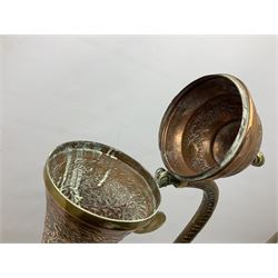 Large brass and copper Persian coffee pot, H80cm
