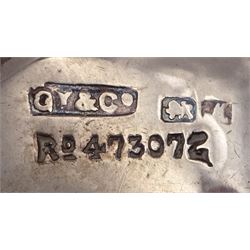 Set of four early 20th century silver mounted place card holders, each of circular form and set with a coloured fly fishing hook behind a glazed panel, upon three pad feet, hallmarked Grey & Co, Chester 1912, H4.5cm, contained within red fitted case, with purple silk and velvet interior