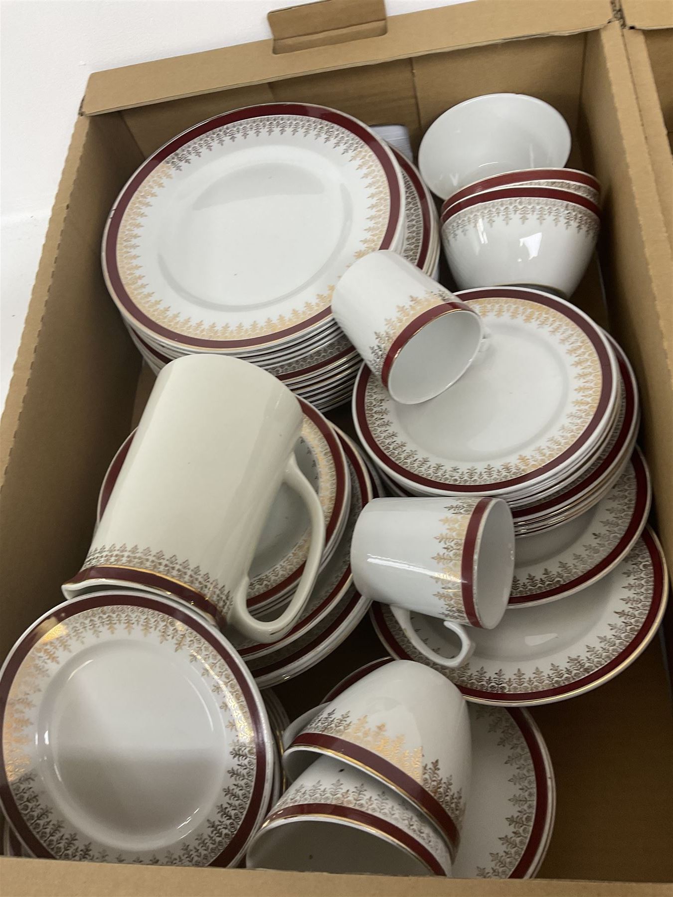 Johnson Bros part dinner service decorated with fruit, together with an Alfred Meakin part tea and dinner service, in two boxes 