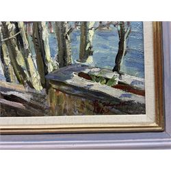 Evgeni Fedorovich Zherdzitski (Ukrainian 1928-): 'Spring, Crimea, Gurzut', oil on canvas signed and dated 1963, inscribed and labelled verso 58cm x 64cm 