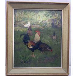 George Thompson (British late 19th century): Chickens Pecking in the Woods, oil on canvas signed and dated 1899, 60cm x 50cm