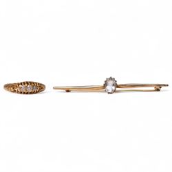 14ct gold aquamarine brooch and an 18ct diamond ring, hallmarked