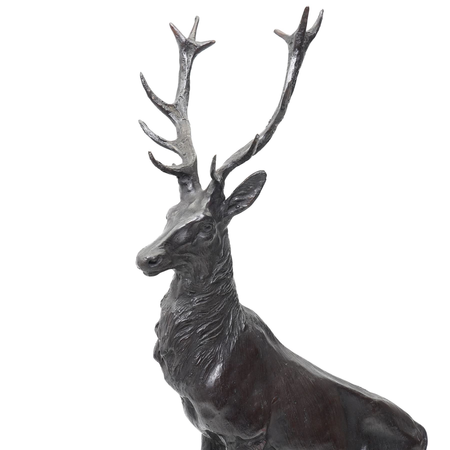After Moignier - Pair of large bronze stags on marble bases H71cm