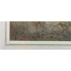 Samuel Towers (British 1862-1943): Girl with Kitten by Country Cottage, watercolour signed and dated 1899, 37cm x 58cm