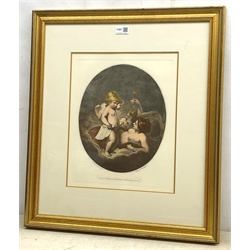 F Bartolozzi after Joshua Reynolds: 'Venus Chiding Cupid for Casting Accounts', 20th century coloured engraving  pub. Thomas Ross collection 38cm x 30cm