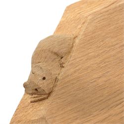 Mouseman - adzed oak bread board of canted rectangular design with carved mouse signature W30cm by the workshop of Robert Thompson, Kilburn