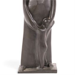 Modernist School (mid-20th century) - bronze cast sculpture depicting mother and child, signed lei and dated 1965, H50cm