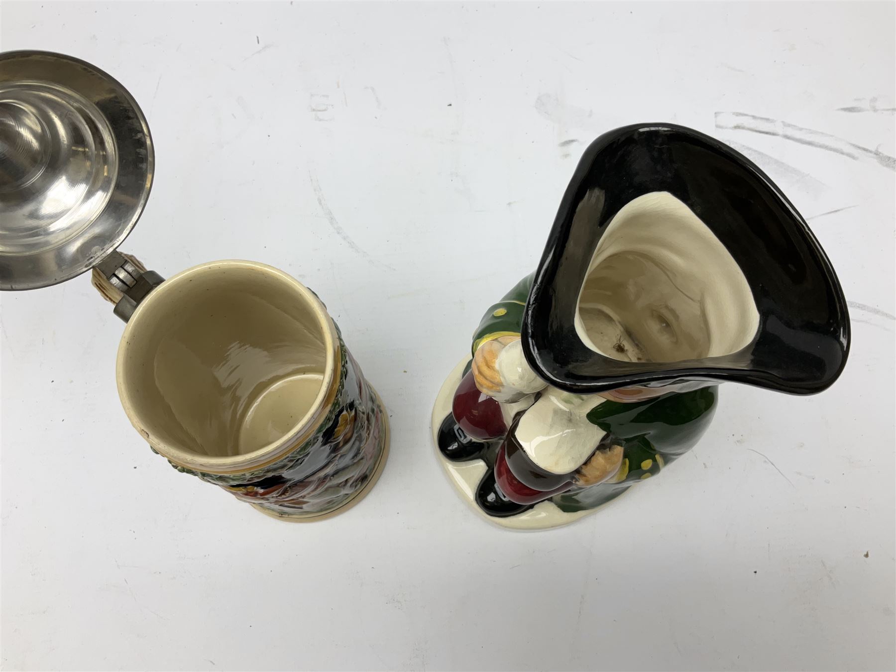 Royal Worcester trinket dish and vase, together with Palissy 'Herring Hunting Scenes' plate , Gerz West German Beer Stein, musical Toby jug and other ceramics 