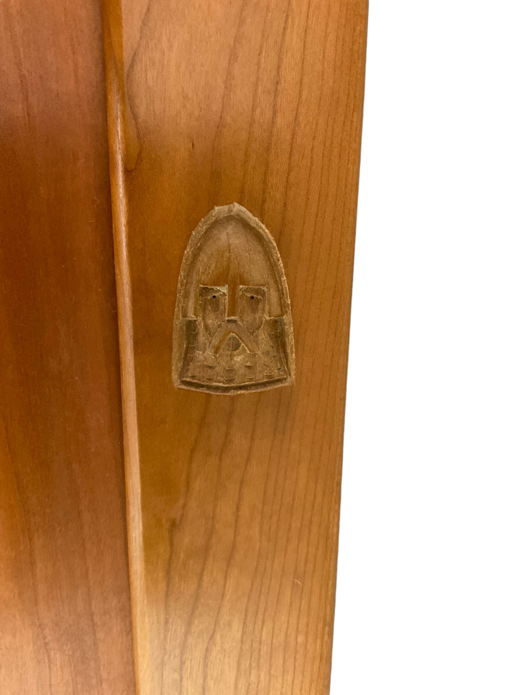 Knightman - cherrywood chest, fitted with two short and three long drawers, with panelled sides on square feet by Horace Knight workshop of Balk, Thirsk