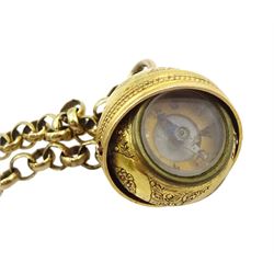 Early 20th century 18ct gold swivel compass pendant, on later 9ct gold belcher link chain necklace