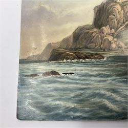 Richard Abbott: St Michael’s Mount, painted oil on porcelain plaque, with 'St Michaels Mount painted by R. Abbott', inscribed on reverse, H15cm, W19cm