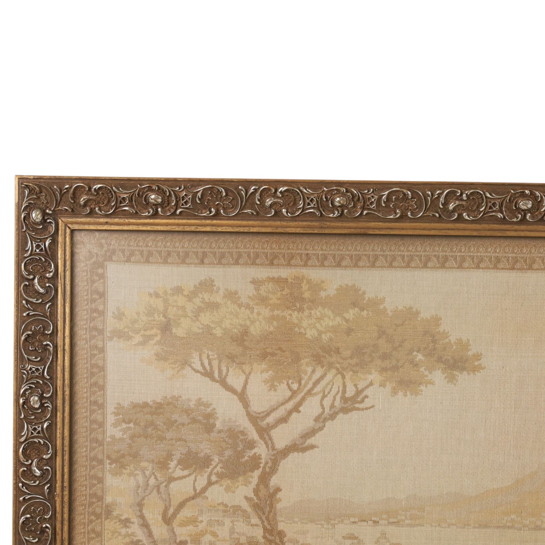 Pair of  machine woven tapestries, of Venezia and Napoli, framed H55cm, L149cm   