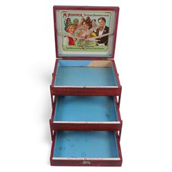 Hohner Harmonica three-tier advertising box, with gilt lettering to lid, H15cm