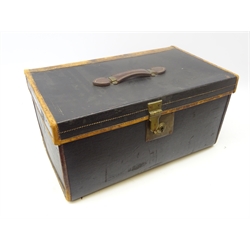  Mid 20th century car luggage trunk with leather handle and trim, L56cm   