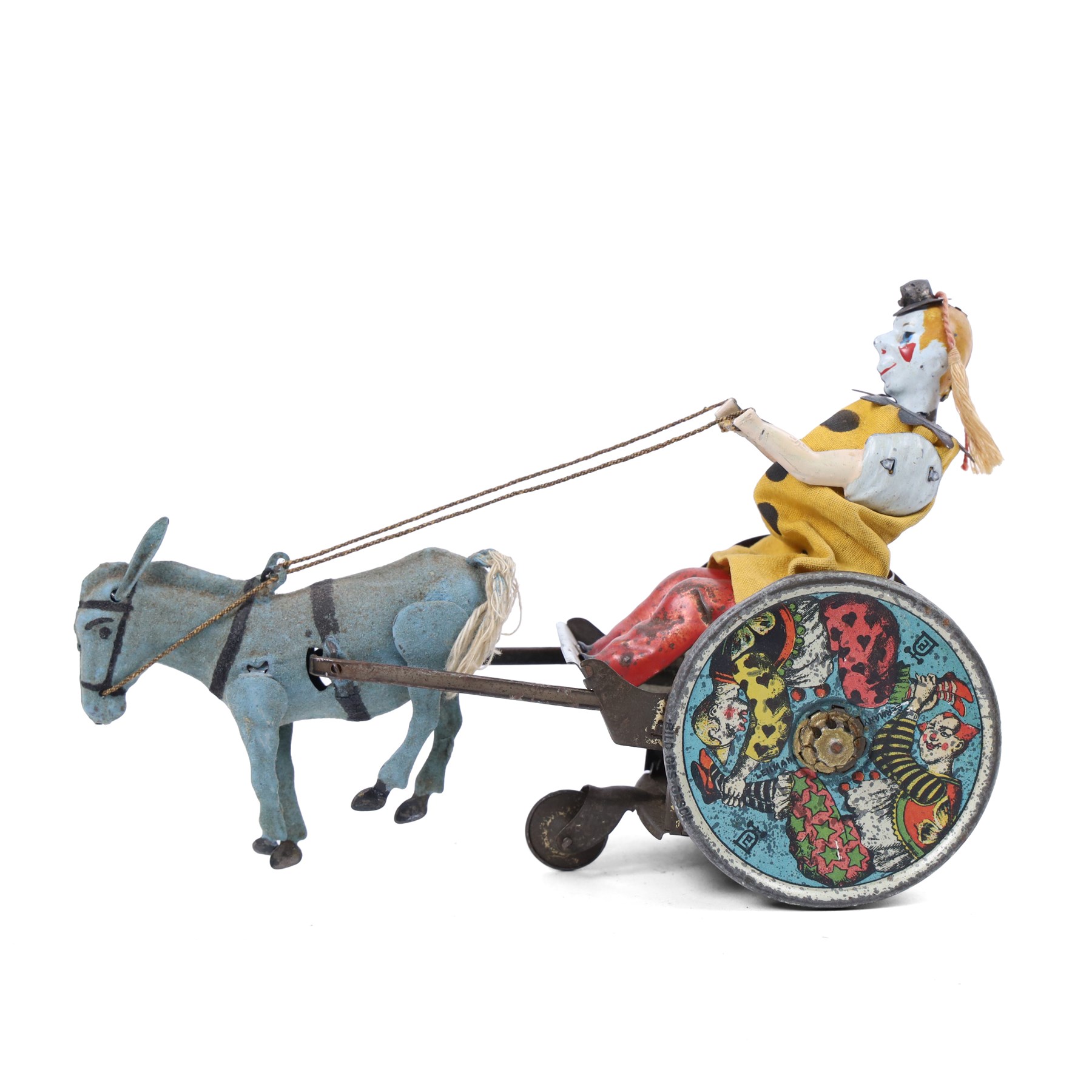 1920s Lehmann tinplate clockwork 'The Balky Mule Clown' no.425, with lithographed details, fixed key, H13cm, L20cm