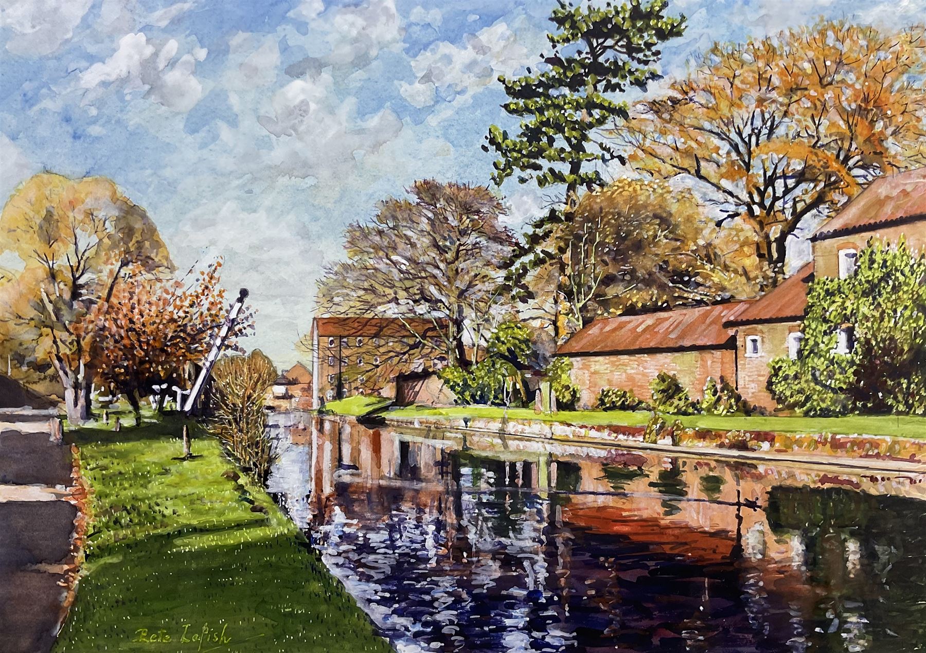 Peter Lapish (British 1937-): 'Canal Head - Driffield', acrylic on paper signed, titled verso 25cm x 35cm